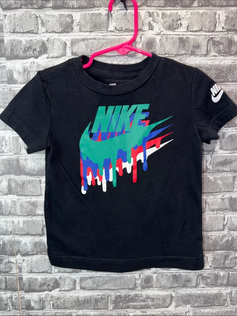 Nike Black Short Sleeve Tee with Multicolor Drip Swoosh